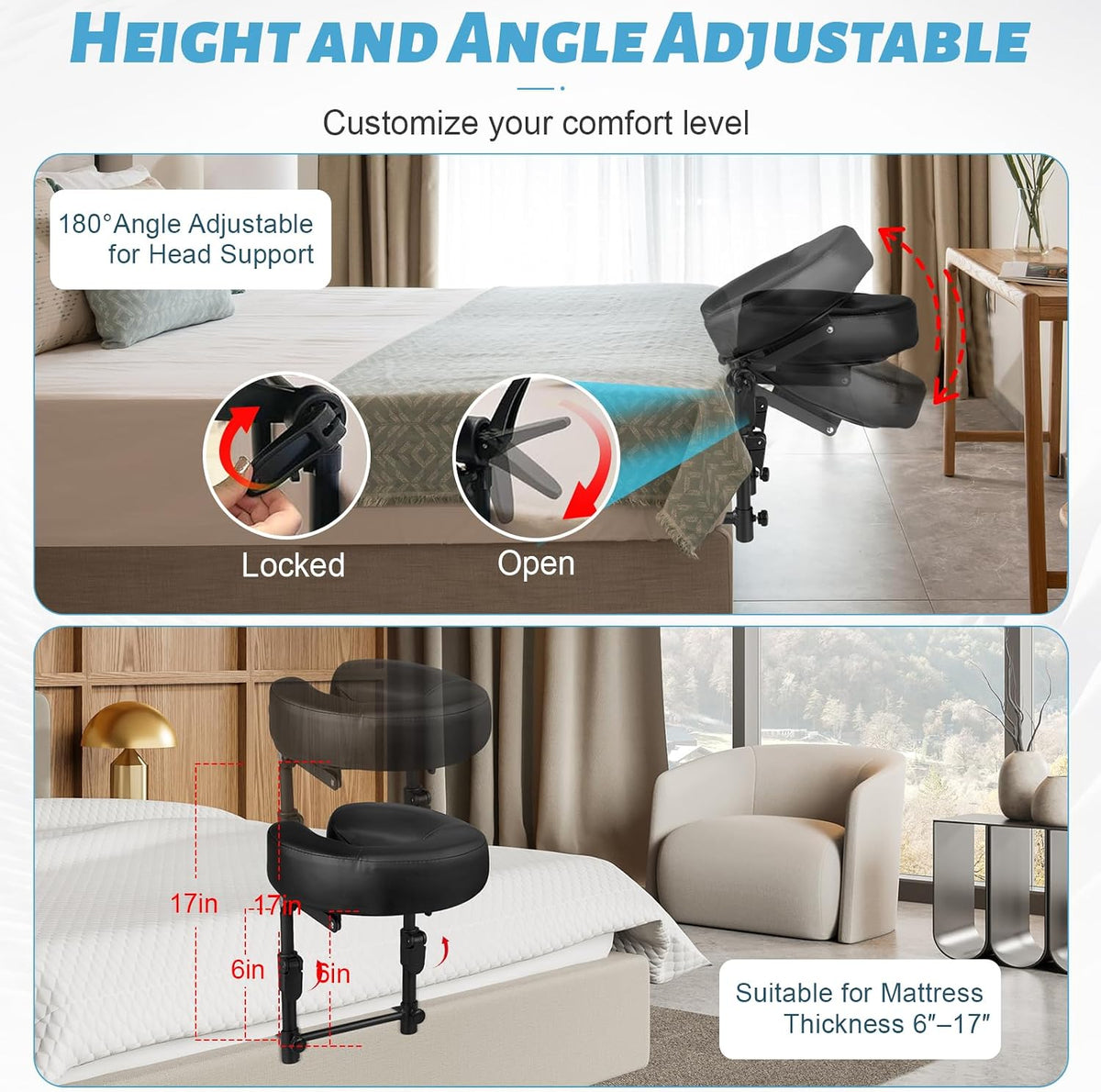 Massage Headrest for Bed, Head Holder & Face Cradle with Face Down Pillow