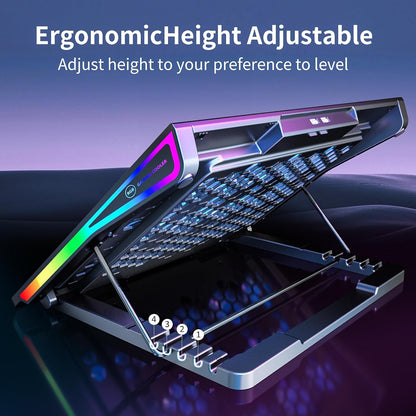 KeiBn Upgarde Laptop Cooling Pad, RGB Lights Laptop Cooler 6 Fans for 15.6-17.3 Inch Laptops, 7 Height Stands, 10 Modes Light, 2 USB Ports, Desk or Lap Use (A8,Blue)