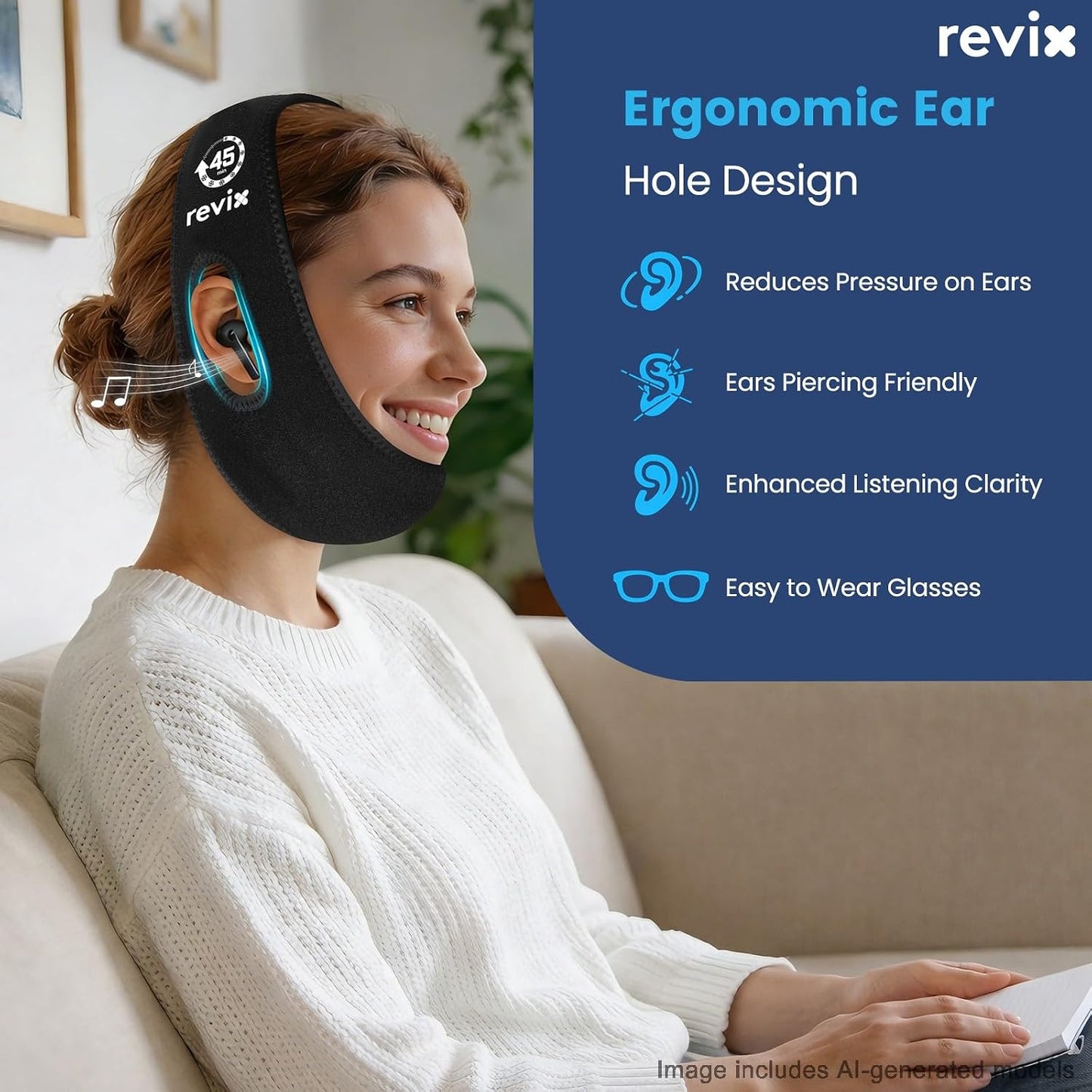 REVIX Wisdom Teeth Ice Pack Head Wrap for Face, Jaw & Chin Relief, Black | For Oral Surgery, Tooth Extraction, TMJ & Teeth Removed, 4 Reusable Hot & Cold Gel Packs, 3D Snug Fit