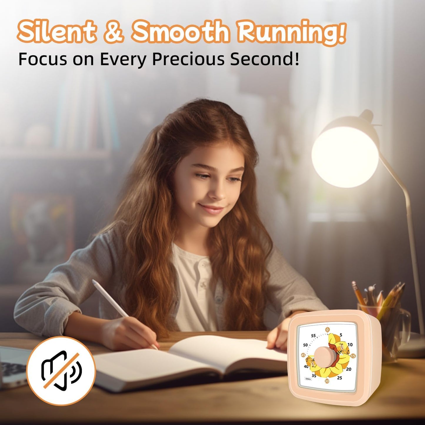 Kids Visual Timer 60 Minute – Countdown Clock for Homework, Kitchen Timer for Cooking, Silent Mini Timer with Cute Mermaid Shell Pattern, Gift Timers for Kids Focus & Daily Routines, Purple