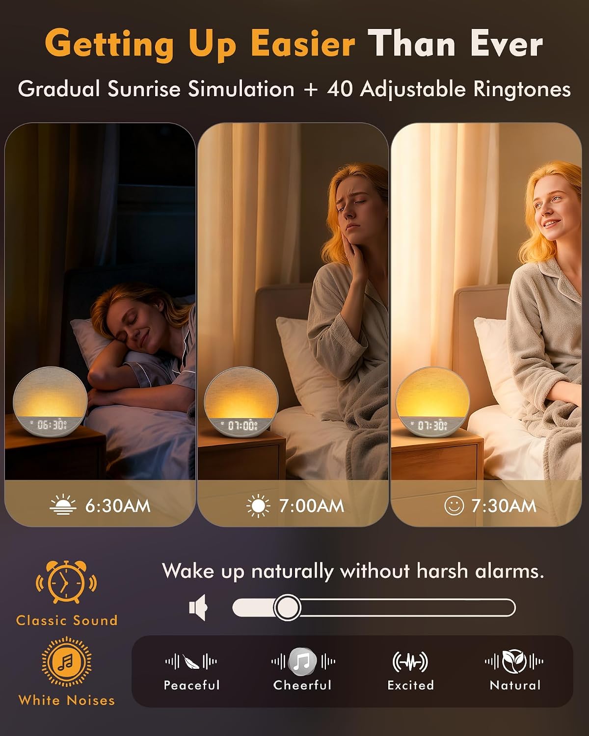 Sunrise Alarm Clock with Sound Machine, Bluetooth Speaker, Remote, Putty