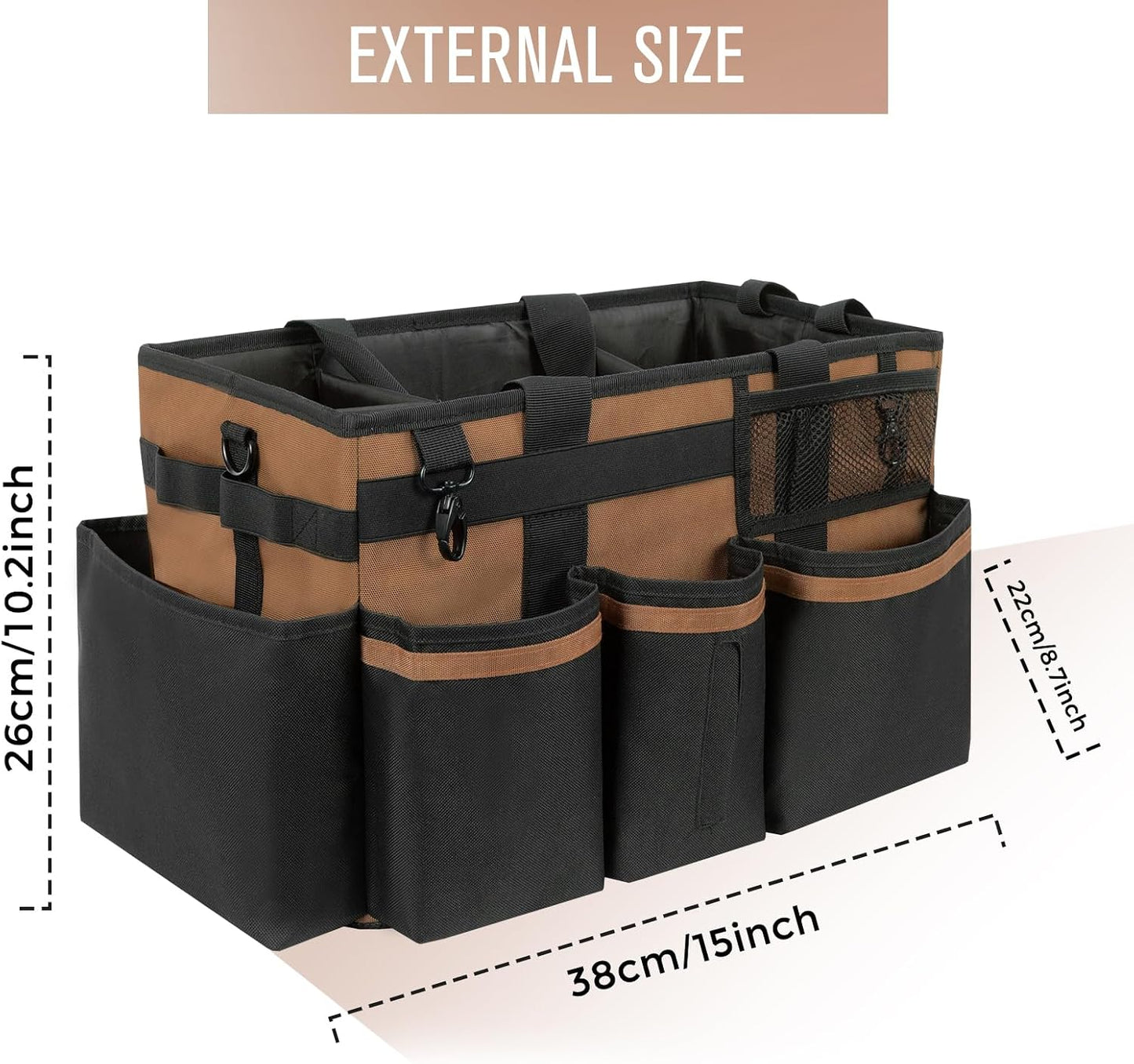 SCAVATA Wearable Cleaning Caddy, Cleaning Caddy Supplies Organizer with Handle & Shoulder Straps for Housekeepers, Under Sink & Car Cleaning Tool Organizers Bag with 4 Foldable Divider (NavyBlue)