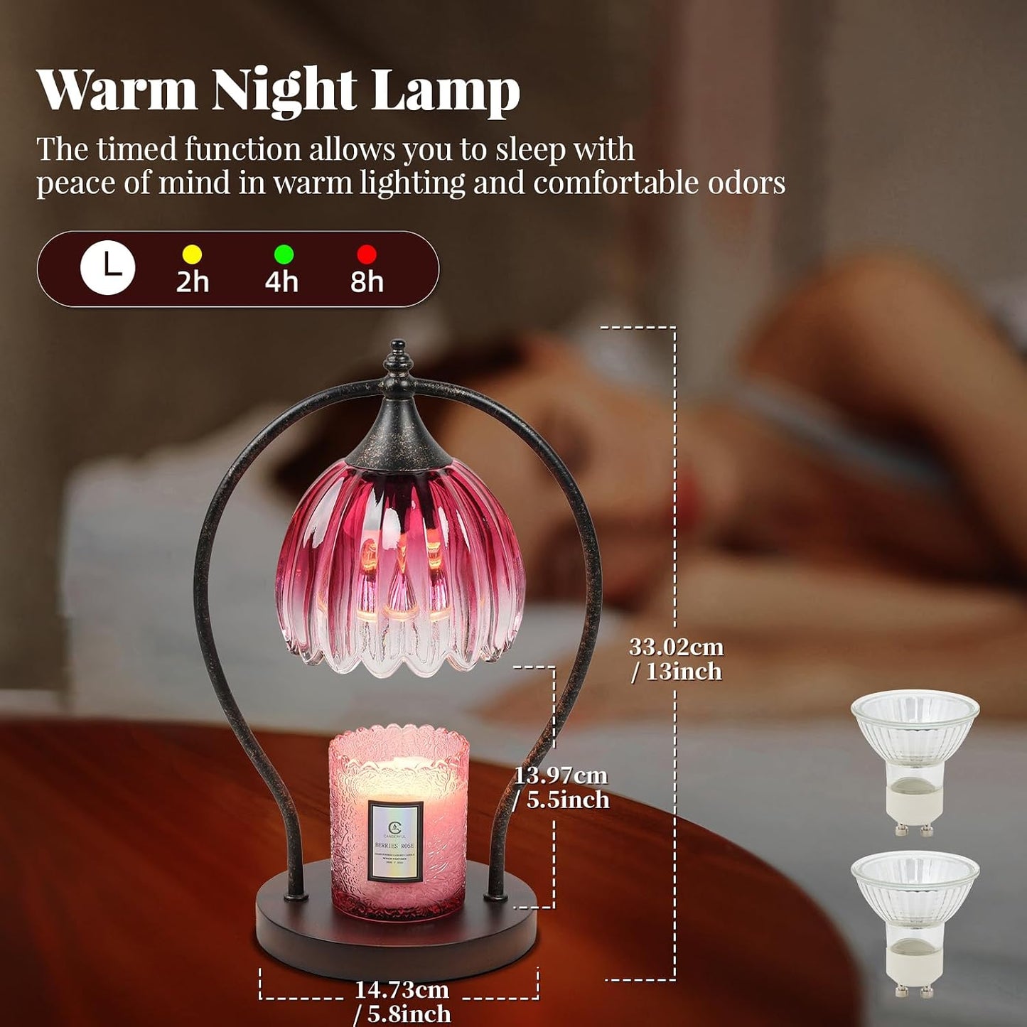 GOODBUY Candle Warmer Lamp with Timer Dimmable: Electric Candle Warmer Birthday Gifts for Women Mom - Candle Lamp Warmer House Warming Gifts New Home Decor - Wax Warmer for Jar Candles with 2 Bulbs