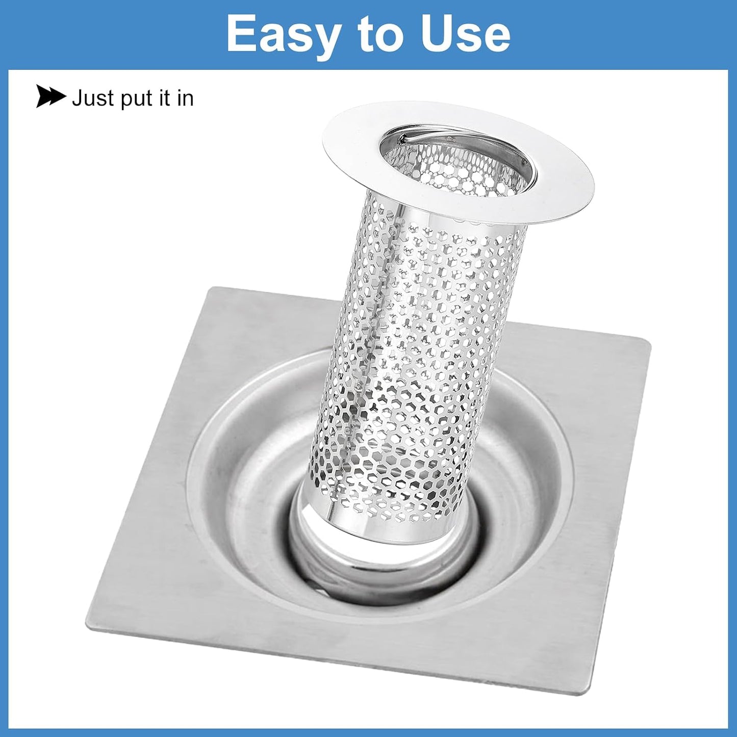 uxcell 2 Pack Shower Drain Strainer, 2" x 2.5" Stainless Steel Floor Drain Strainer Deep Sink Hair Catcher for Kitchen Bathroom Balcony Floor Drain, Fit Hole Size from 1.57" to 2.56"