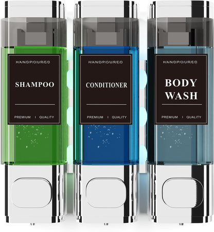 Shampoo and Conditioner Dispenser – Wall-Mounted Shower Soap Dispenser, No-Drill Installation, Lockable, 900 ml Capacity,for Bathroom & Hotel or Airbnb (Black, 3-Pack)