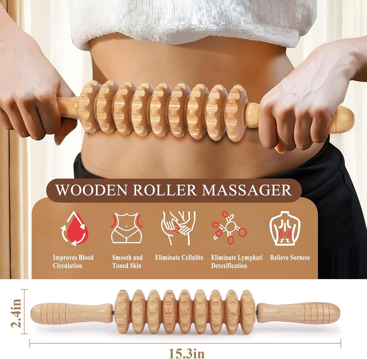 3Pcs Wood Therapy Massage Tools Lymphatic Drainage Massager Wooden Massager Body Sculpting Tools for Maderoterapia,Anti-Cellulite,Pain Relief(3-in-1 Massager)