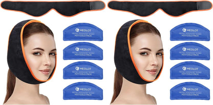 Wisdom Teeth Ice Pack Head Wrap, with 4 Hot Cold Packs, Reusable