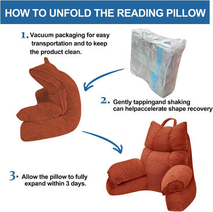Reading Pillow for Bed with Arms, Back Support, Memory Foam（Grey Black） | Reading Pillow for Bed with High Arm Rests, Back Support Pillow for Sitting Up, Shredded Memory Foam for Reading, TV & Gaming