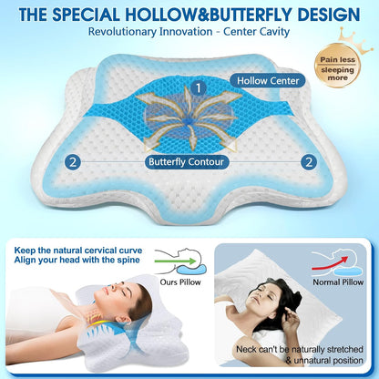 CHxxy Memory Foam Pillows, Cervical Pillow for Neck & Shoulder Pain Relief | Ergonomic Contour Bed Pillow, Soft for Side Sleep Stomach Sleeping and Back Sleeper-Queen Size&Grey