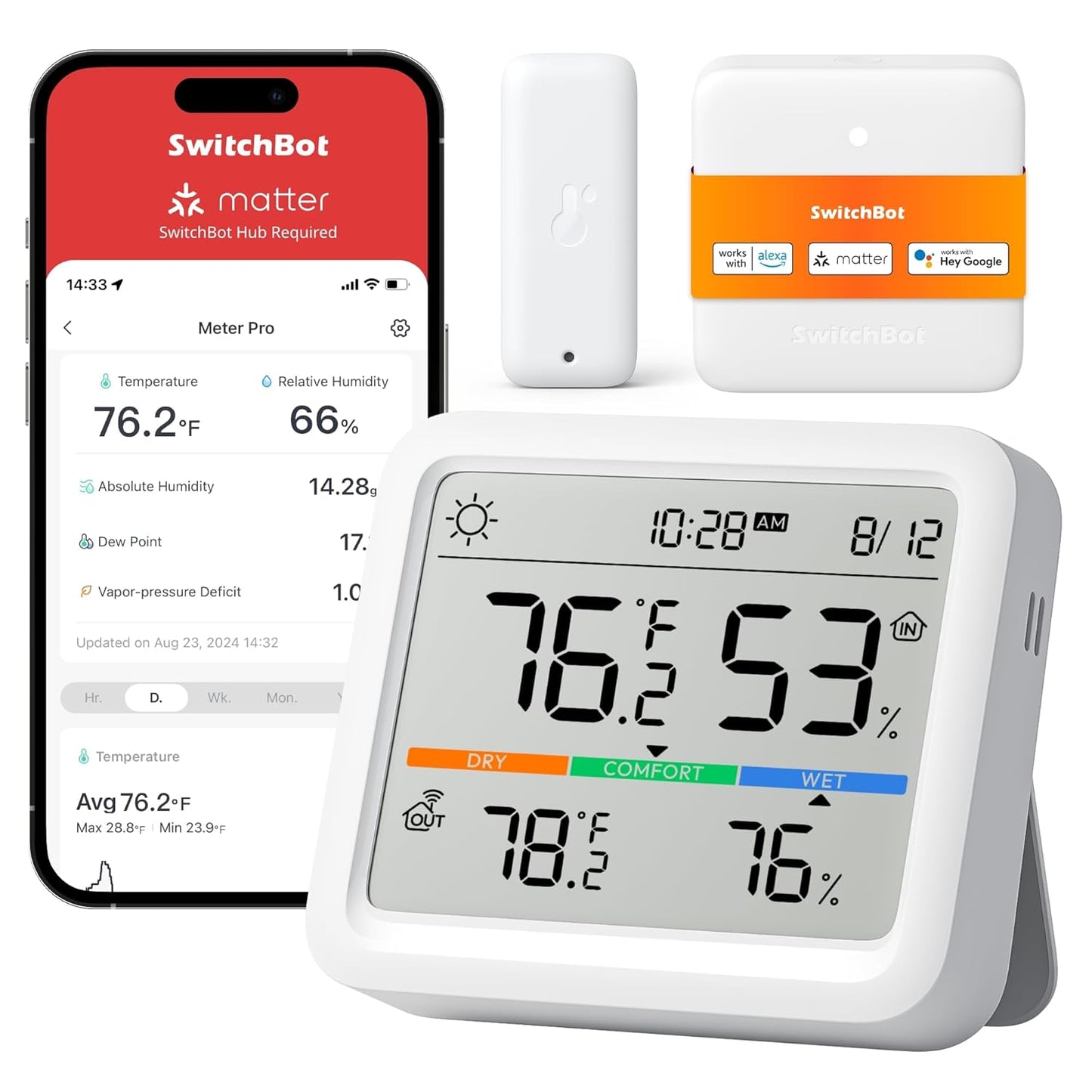 SwitchBot Meter Pro, Digital Hygrometer & Thermometer - Wireless Indoor Temperature & Humidity Monitor with Bluetooth App Control, Real-Time Alerts (1, Meter Pro)