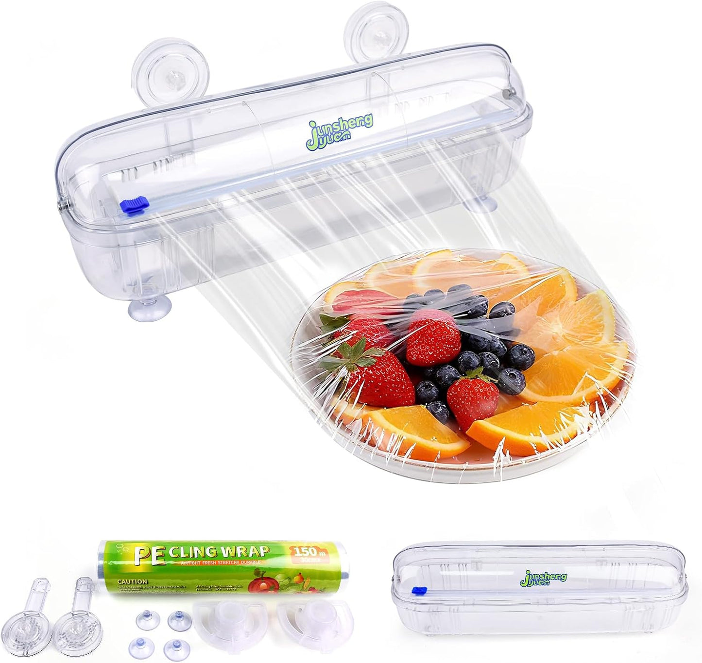 Refillable Cling Wrap Dispenser with Slide Cutting Cutter | Reusable design supports nail-free wall mounting & countertop placement, neatly stores plastic wrap for food preservation