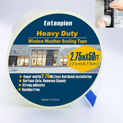 Transparent Window Weather Sealing Tape，2.75-Inch x 50ft，Clear Window Draft Isolation Sealing Film Tape，Clear Draft Stopper Adhesive Tape for Doors, Windows and Shower Glass Gaps. (2.75-Inch x 50FT)