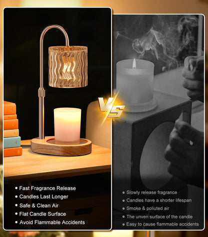 Candle Warmer Lamp Electric Timer: Dimmable Candles Warming Lamps - Height Adjustable Burner Jar - No Flame Scented Melts Wax - All Candle Jars Home Decor Table Light