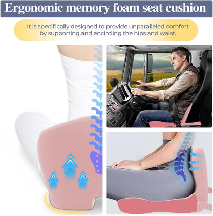 Memory Foam Seat Cushion for Sciatica & Back Pain Relief - Ergonomic Chair Pad with Adjustable Strap & Supportive Comfort Cover, Non-Slip for Car, Truck, Office Chair - Dark Gray&Light Gray