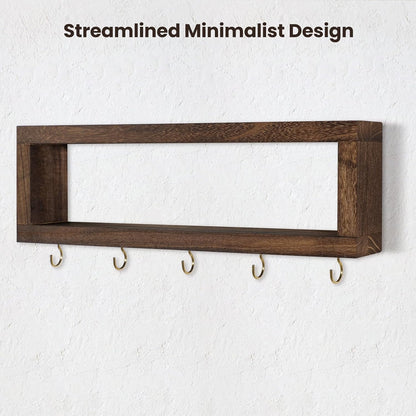 Lwenki Wall Shelf with Hooks - Decorative Key and Wallet Holder for Wall Holds Sunglasses, Leashes, Scarves and Lanyards - 15.7" x 5.1" x 2.9" Entryway Organizer Made of Paulownia Wood (White)