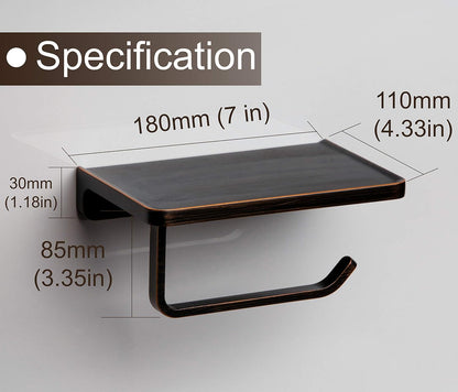 Linkaa Bronze Toilet Paper Holder with Shelf Oil Rubbed Bronze,Wall Mount | Toilet Tissue Roll Holder Dispenser with Phone Shelf Storage holder for Bathroom Kitchen丨Heavy Duty Zinc Alloy Material