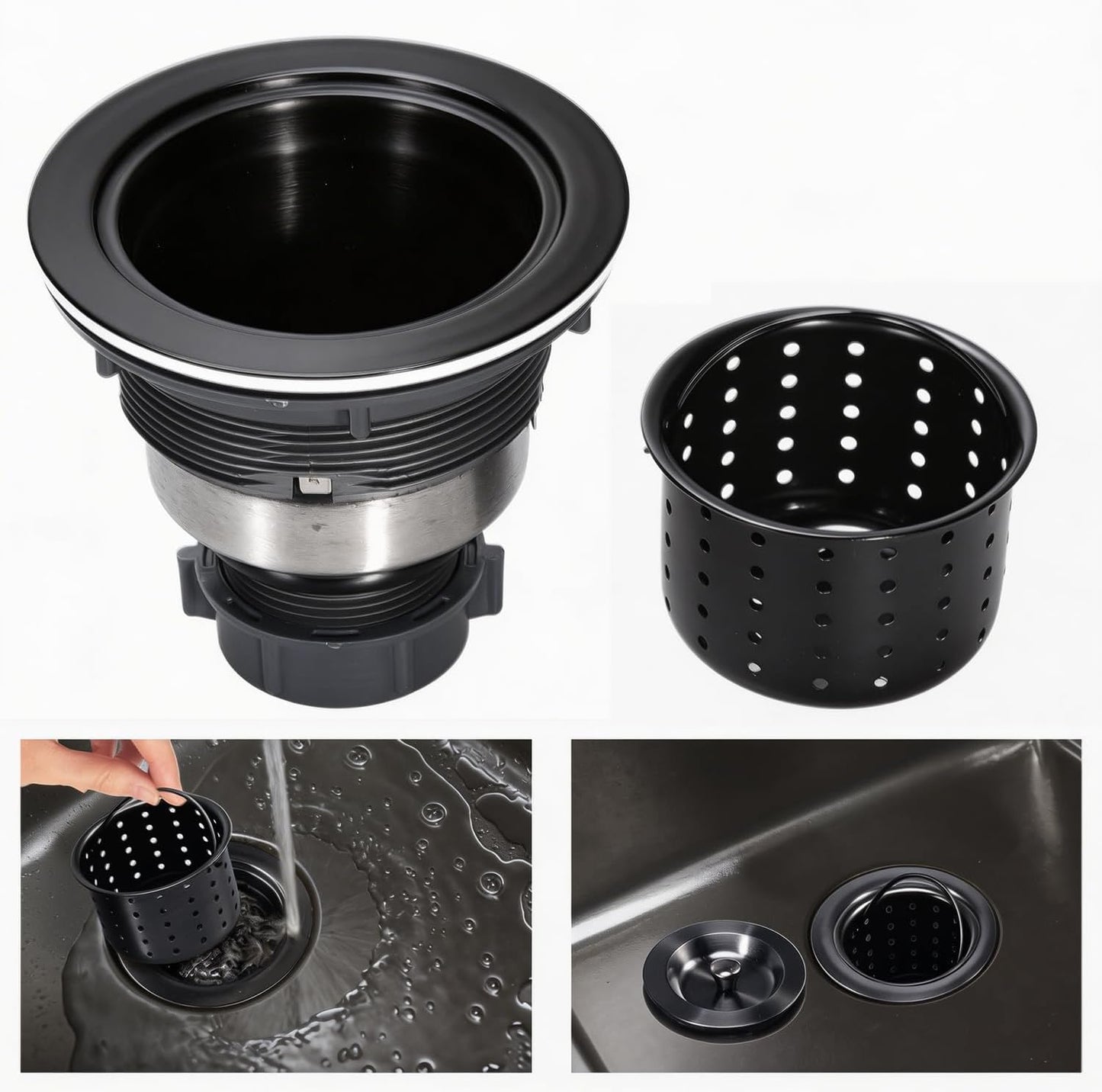 3-1/2 Inch Sink Drain Assembly Kit, Removable Deep Sink Strainer Basket with Sink Stopper/Sealing Lid for Home, Kitchen, Stainless Steel