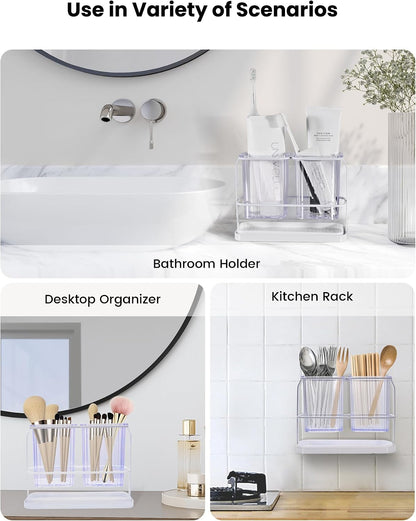 Clear Toothbrush Holders for Bathroom, 2 Cups Wall Mounted, Dry & Wet Separation, Organizers and Storage Set for Family Kids