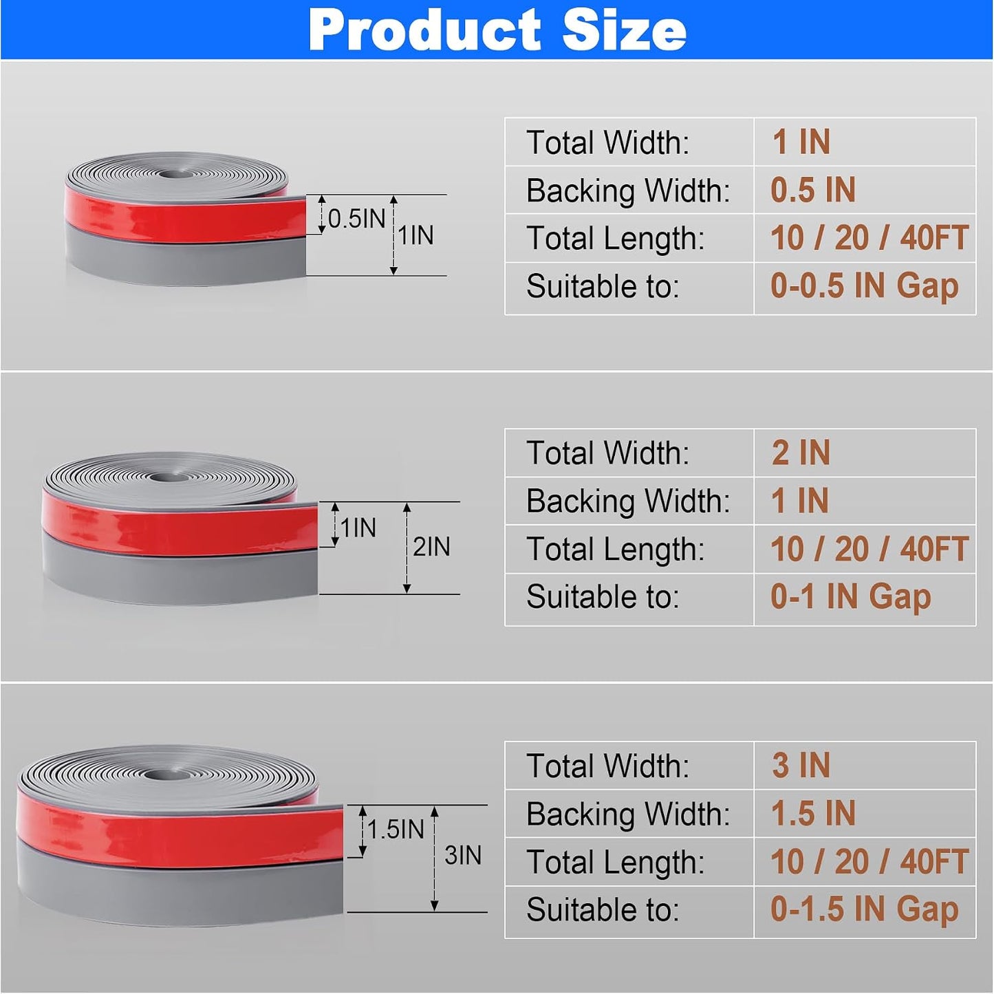 ToLanbbt Weather Stripping Silicone Door Seal Strip 2 in x 10 ft Door Draft Stopper Self Adhesive Tape, Side & Bottom Gaps Insulation Seal for Glass Shower Sliding Window, Black