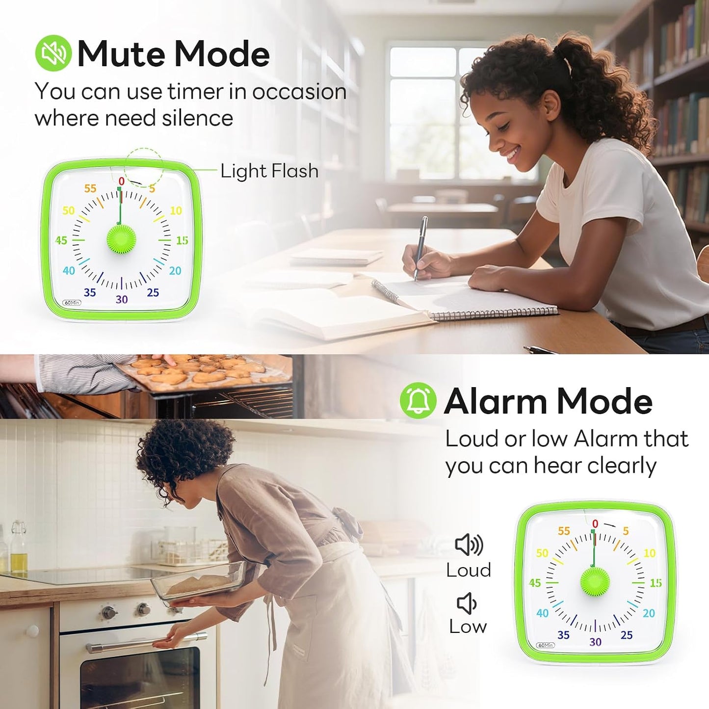 Yunbaoit Visual Timer with Night Light, 60 Minute Countdown, Light Blue | 3 Alarm Modes, Mute Flash, for Kids and Adults, Time Management Tool for Classroom, Home, School, and Work