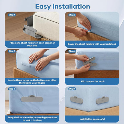 Bed Lock Sheet Holders, New Upgrade Sheet Straps Keep Sheets Firm & Tight, Bed Fitted Sheet Holder for Corners, Sheet Clips, Mattress Sheet Holder Strap, Sheet Secure Lock Fasteners White