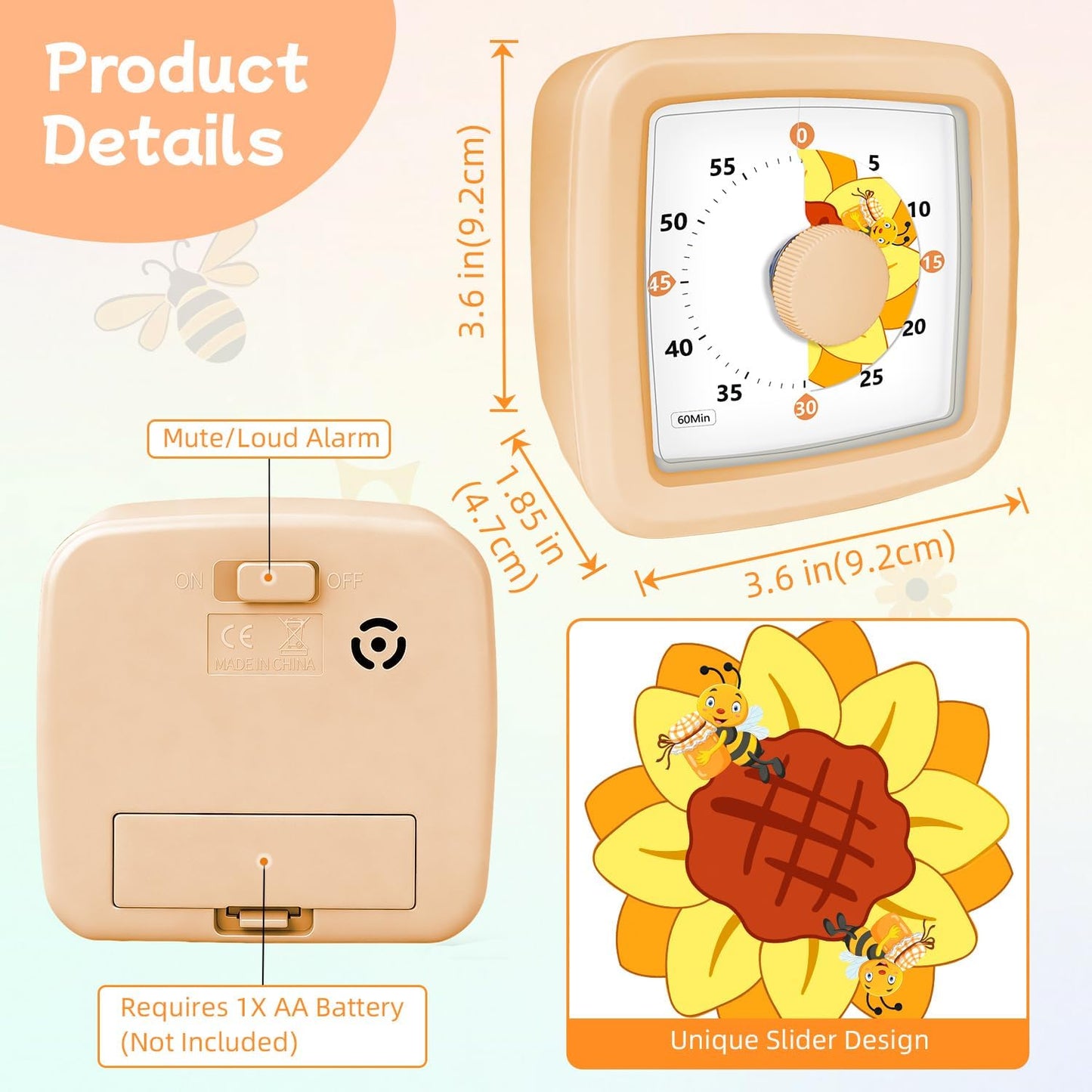 Kids Visual Timer 60 Minute – Countdown Clock for Homework, Kitchen Timer for Cooking, Silent Mini Timer with Cute Mermaid Shell Pattern, Gift Timers for Kids Focus & Daily Routines, Purple
