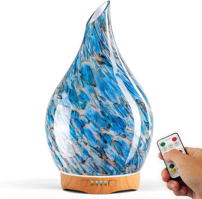 Porseme 280ml Remote Essential Oil Diffuser 3D Glass Ultrasonic Mist 7H | Elegant Handmade Glass Aroma Diffuser with 7-color LEDs, Quiet Aromatherapy and Safe Auto Shut-off, Perfect for Gifts