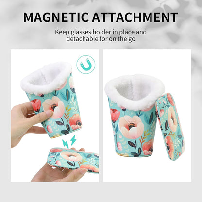 Plush Lined Eyeglasses Holder, Cute Magnetic PU Leather Glasses Stand Case for Women Men Kids