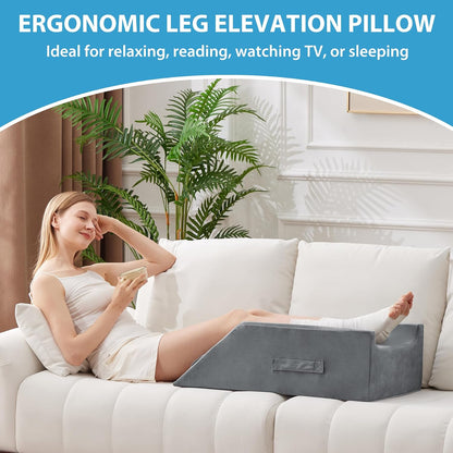 MEGCXIT Leg Pillow Elevation Blood Circulation, Wedge Pillow for Legs Swelling, Knee Pillow Wedge Post Surgery, Leg Elevation Pillows for After Surgery, Memory Foam Foot Leg Elevating Pillow, Grey