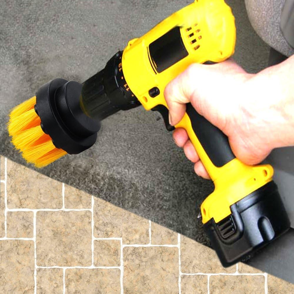 2 inch Diameter Drill Powered Stiff Scrub Cleaning Brush Heavy Duty Cleaning Applications for Bathroom Surfaces, Tile and Grout, Hard Water Stains, Rust (Yellow)