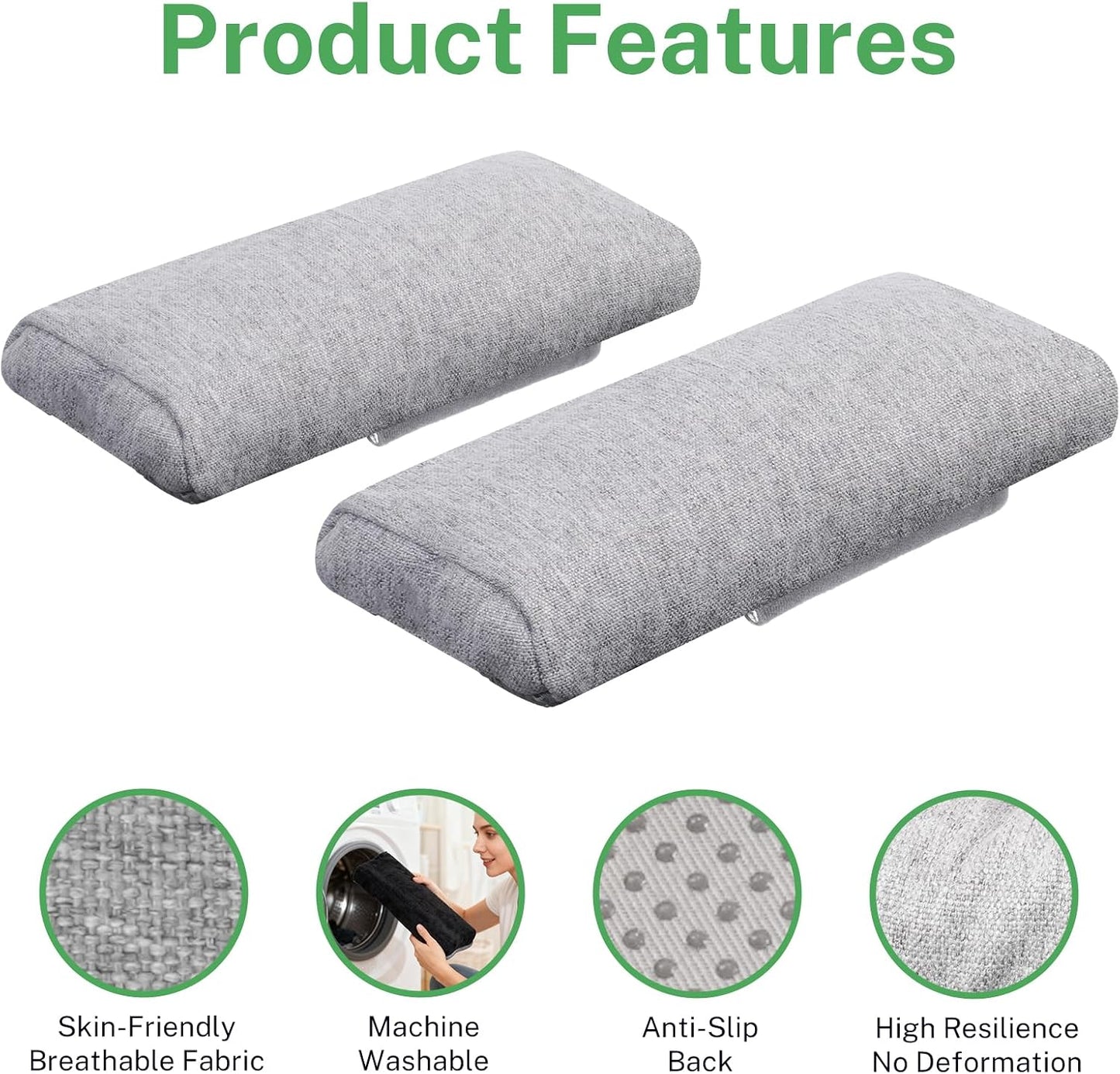 Wheelchair Armrest Pad, Mobility Scooter Elbow Pillow Tray Soft Cushion, Ergonomic Forearm Support Pillow, Arm Rest Covers for Office Chairs, Wheelchair, Comfy Gaming Chair, Grey
