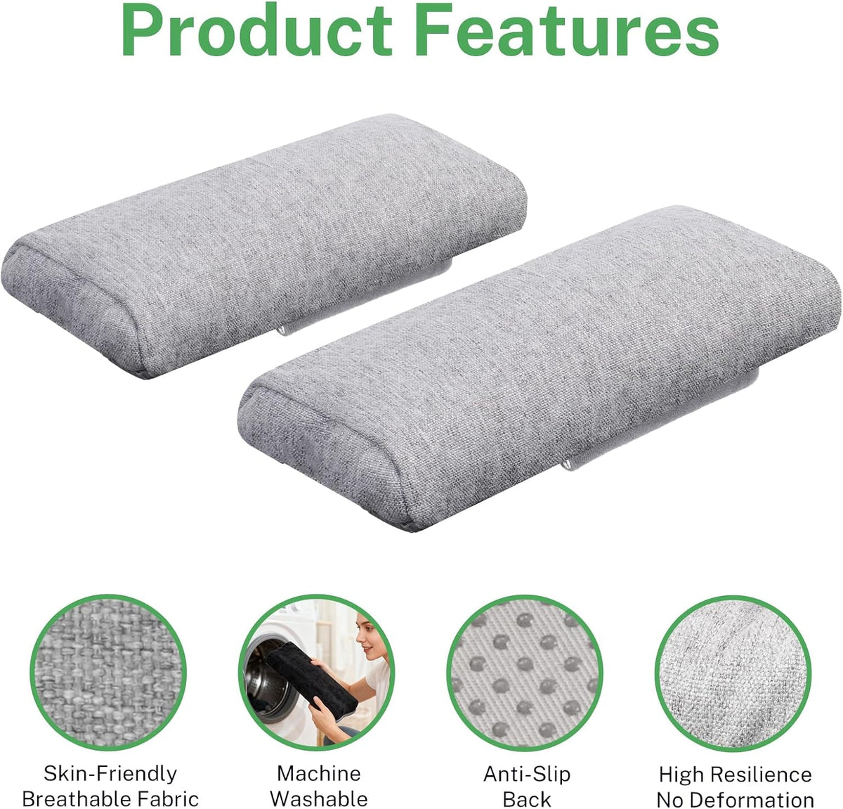 Wheelchair Armrest Pad, Mobility Scooter Elbow Pillow Tray Soft Cushion, Ergonomic Forearm Support Pillow, Arm Rest Covers for Office Chairs, Wheelchair, Comfy Gaming Chair, Grey