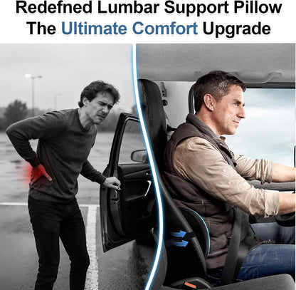 BYMECOST Lumbar Support Pillow for Car, Ergonomic Back Cushion | Memory Foam Lower Back Support Cushion with Strap for Driving, Lumbar Pillow for Pain Relief, for Office Chair, Long Sitting