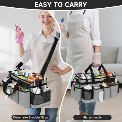 Cleaning Caddy Bag, Extra Large Cleaning Supply Bag for Housekeepers,Black | Sturdy Cleaning Caddy Organizer for Cleaning Supplies with Handle and Adjustable Shouder Strap, Easy to Clean Design