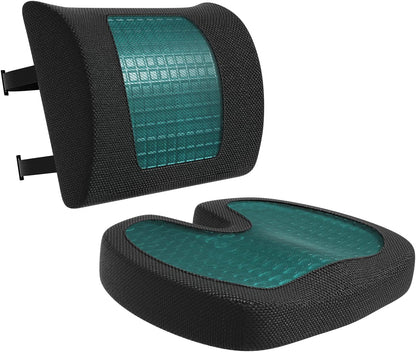 Amazon Basics Comfortable Seat Cushion & Lumbar Support for Office Chairs, Gel Enhanced Memory Foam, Non-Slip, Cooling, Portable, Pack of 2, Rectangular, Black