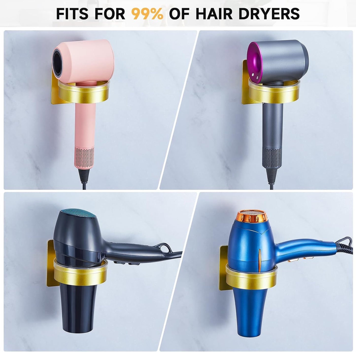 Hair Dryer Holder Wall Mounted, Blow Dryer Holder, Hair Tool Organizer for Hair Dryer Storage Hanger, Adhesive Hairdryer Holder for Bathroom Barber Shop (White)