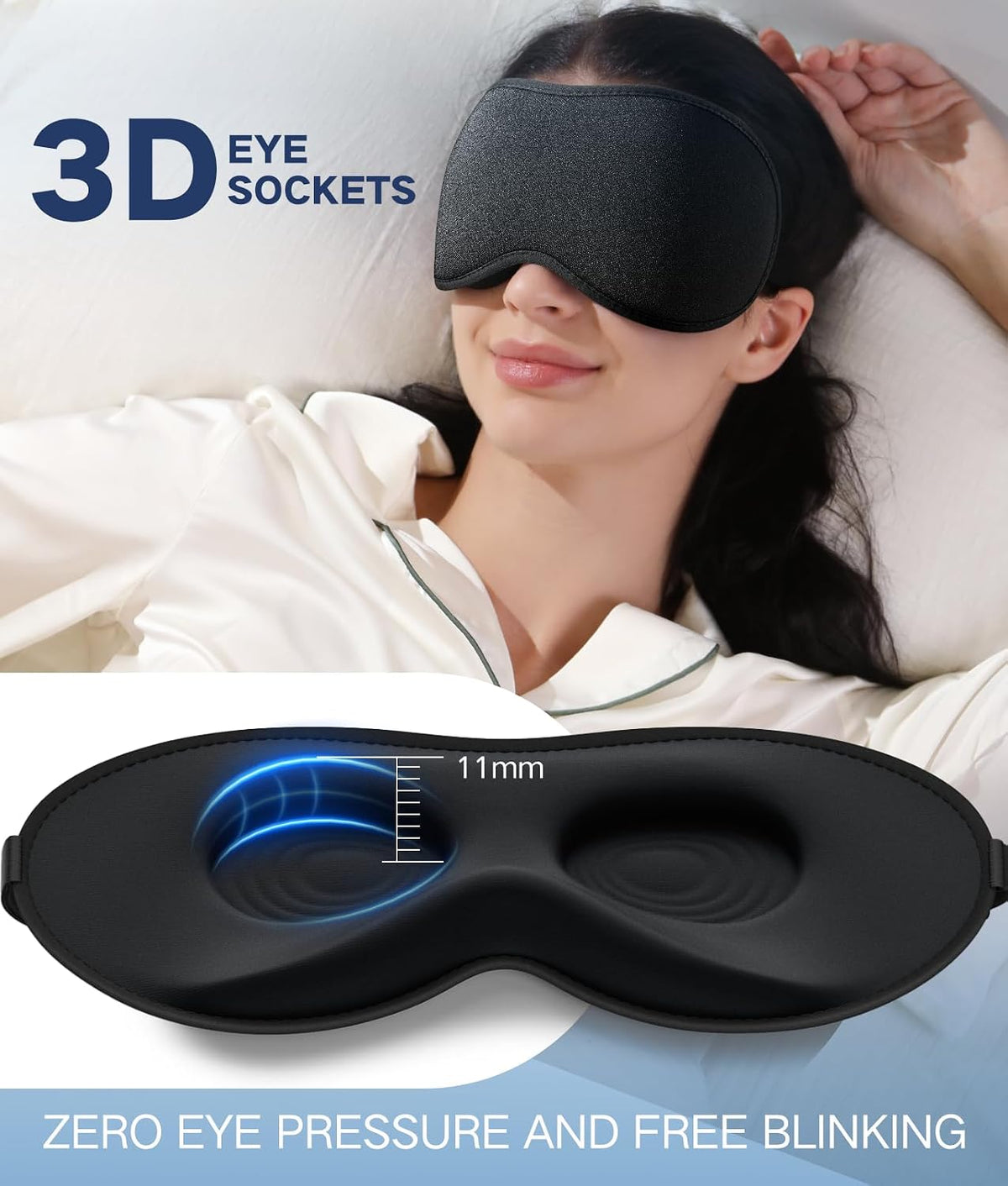 Vynix® Sleep Mask for Men Women-Eye Masks for Side Sleepers, 3D Contoured Night Blindfold 100% Blockout Pressure-Free, Soft Lightweight Breathable Eye Cover Shade Sleeping for Airplane, Travel, Black