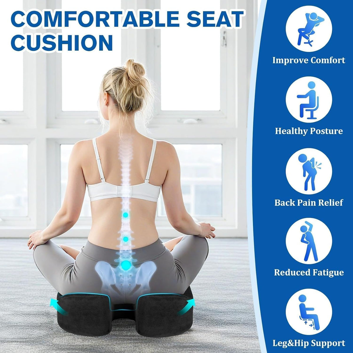 CushyOasis Seat Cushion, Gel Memory Foam Office Chair Cushions, (Black)