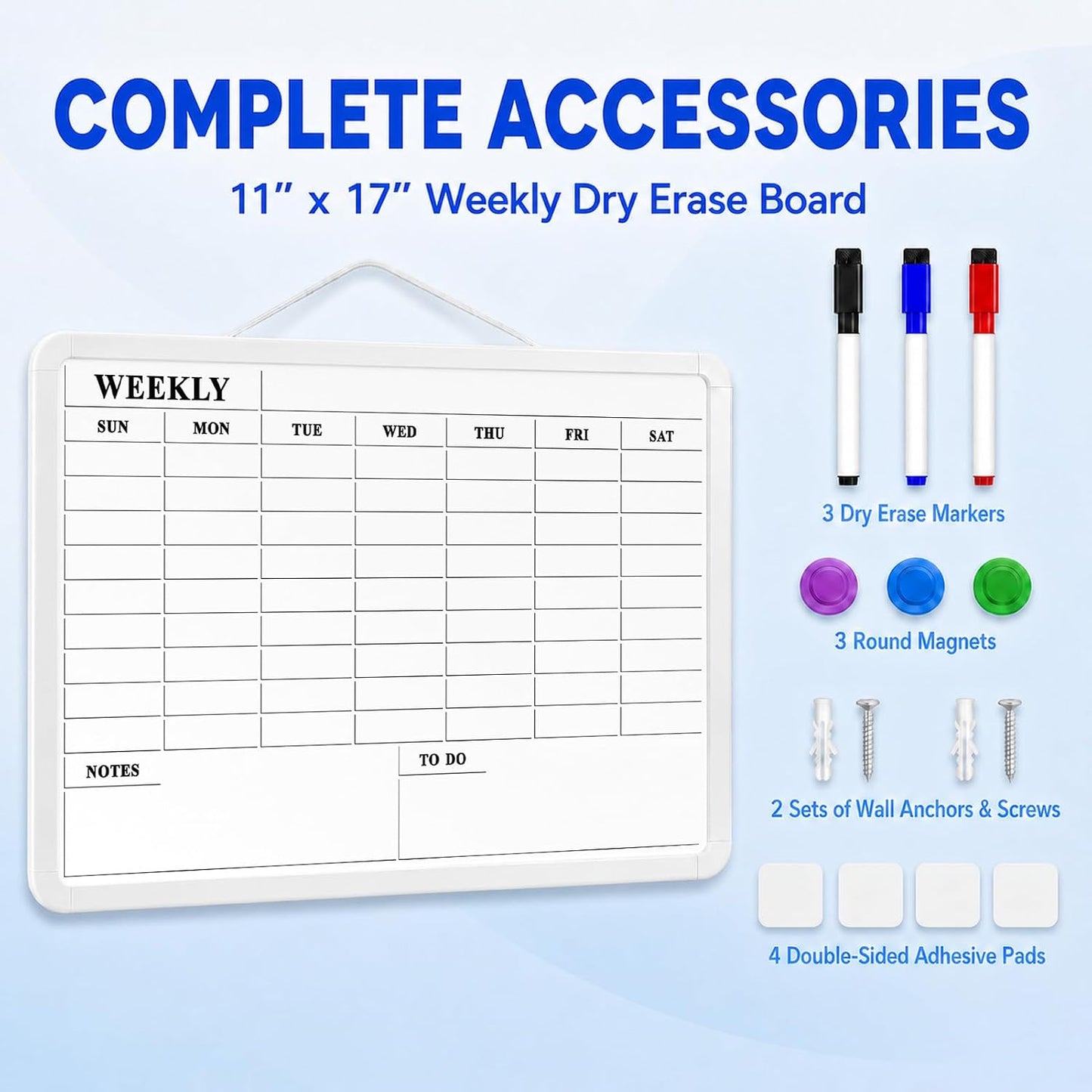 MaxGear Weekly Dry Erase Calendar Board, 11" x 17" Magnetic Whiteboard | Double-Sided Wall Planner: Weekly Calendar on One Side, Blank Whiteboard on The Other, Includes 3 Color Markers and Magnets