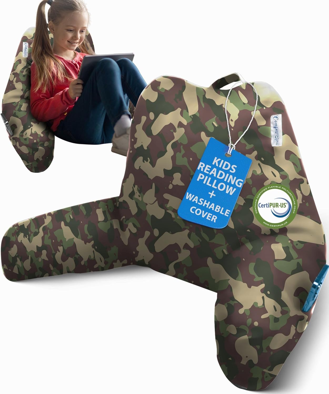 Reading Pillow for Bed with Arms Pockets for Adults, Large Grey | Bed Pillow for Sitting Up for Nursing, Breast Feeding, Bedrest or Relief from GERD or Heartburn; Removable, Washable Cover
