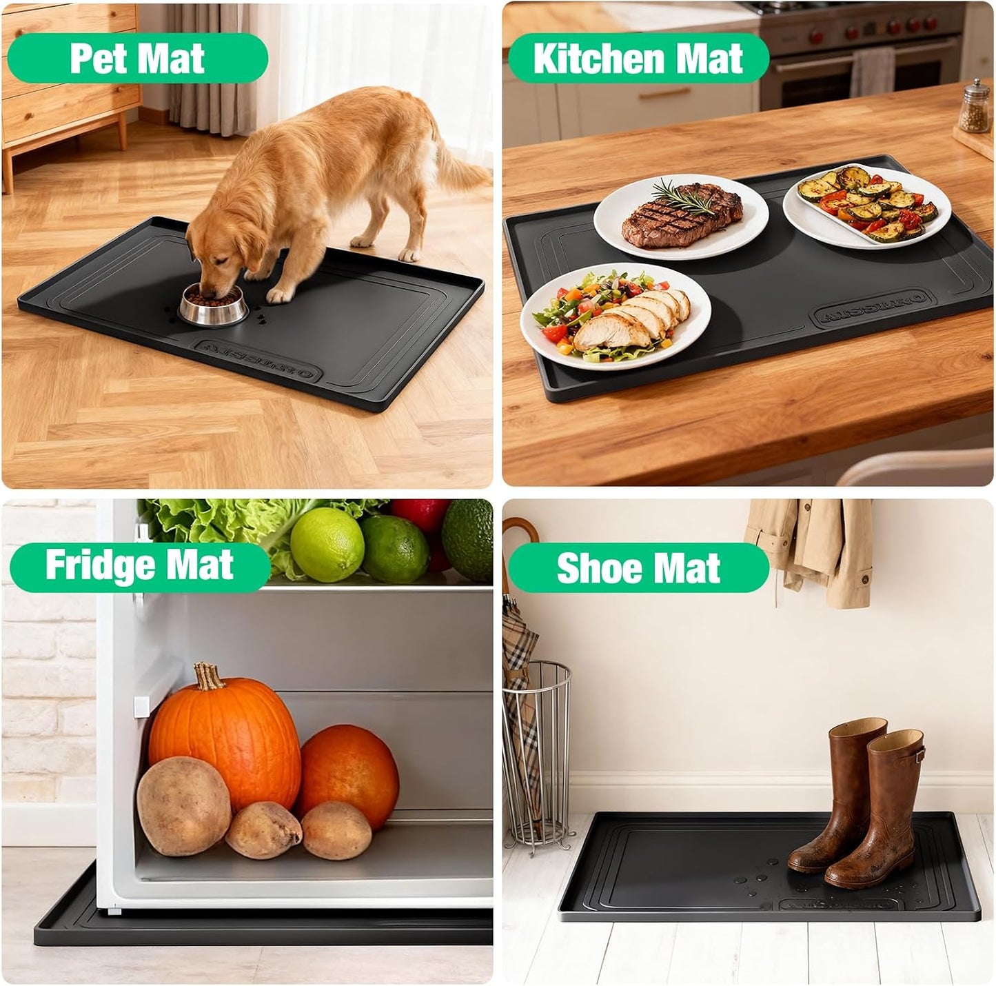 Under Sink Mat 22" X 19", Waterproof Silicone Cabinet Kitchen Liner, Gray | BPA-Free Raised-Edge Cabinet Protector & Leak Tray for Bathroom Cabinets, Boots, Pet Feeding Dog & Cat Mats, Dishwasher Safe