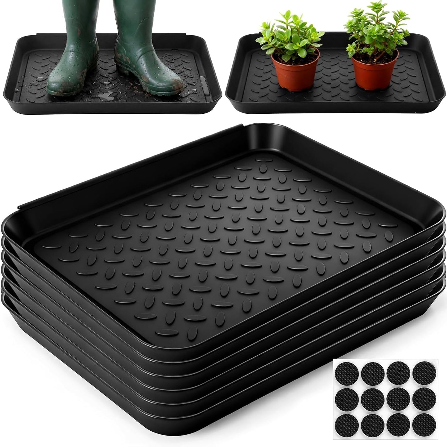 Novabright 6 Pcs Boot Tray with 24 Pcs Anti-Slip Pads Waterproof Boot Mat Wet Shoe Tray & Pet Food Mat, Multi-Purpose Garden Tool for Entryway Indoor Boots Shoes Pets(14 x 11 Inch)