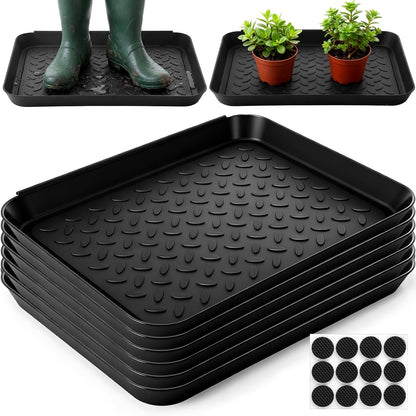 Novabright 6 Pcs Boot Tray with 24 Pcs Anti-Slip Pads Waterproof Boot Mat Wet Shoe Tray & Pet Food Mat, Multi-Purpose Garden Tool for Entryway Indoor Boots Shoes Pets(14 x 11 Inch)