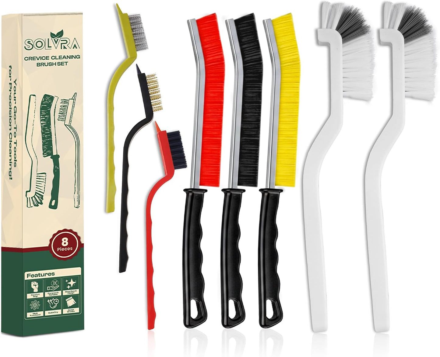 8 Pcs Crevice Cleaning Brush Set – Hard Bristle Cleaning Tools for Grout, Gaps & Narrow Spaces – Multi-Purpose Grout Brush, for Cleaning Bathroom, Shower, Window Tracks, Kitchen | Multi-Purpose Grout Brush for Bathroom, Shower, Window Tracks & Kitchen