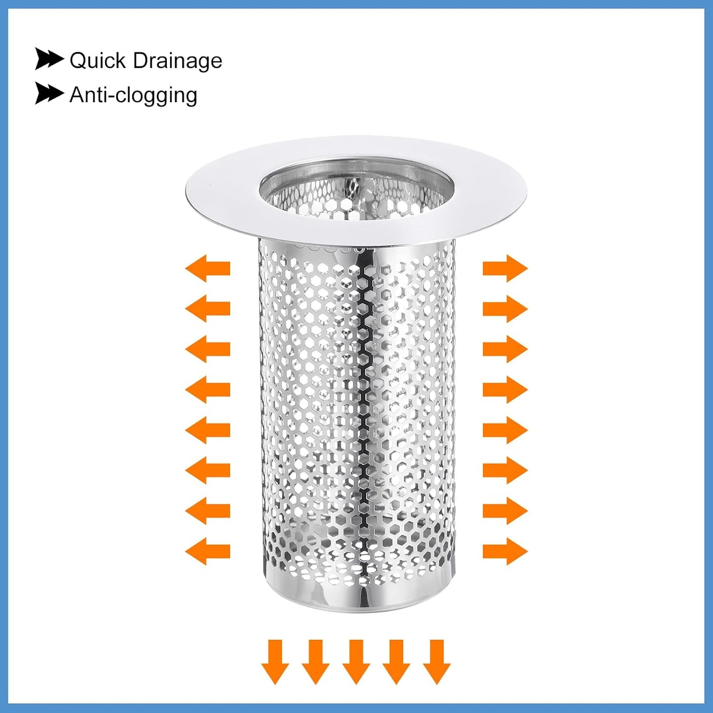 uxcell 2 Pack Shower Drain Strainer, 2" x 2.5" Stainless Steel Floor Drain Strainer Deep Sink Hair Catcher for Kitchen Bathroom Balcony Floor Drain, Fit Hole Size from 1.57" to 2.56"