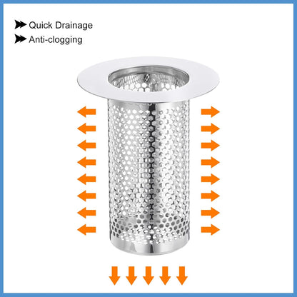 uxcell 2 Pack Shower Drain Strainer, 2" x 2.5" Stainless Steel Floor Drain Strainer Deep Sink Hair Catcher for Kitchen Bathroom Balcony Floor Drain, Fit Hole Size from 1.57" to 2.56"