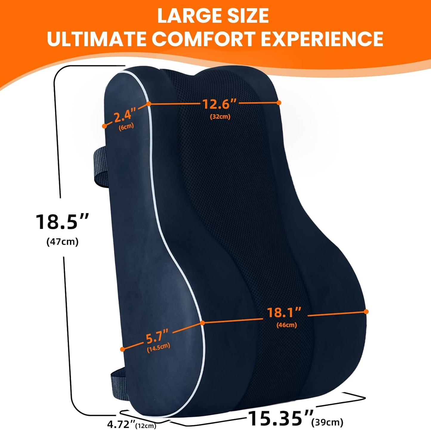 CloudBliss Lumbar Support Pillow, Memory Foam for Office Chair, Black | Ergonomic High-Density Memory Foam, Adjustable Straps, Washable Mesh Cover, Lower Back Support for Office, Gaming & Car Seat