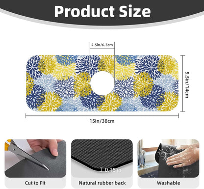 Abstract Flower Blooming Floral Watercolor Kitchen Sink Splash Guard Faucet Mat Super Absorbent Fast Drying Mat Sink Gadgets-Fast Drying Pad Sink Mat For Kitchen Bathroom (15" X 5.5" )
