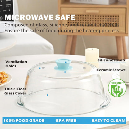 Tall Glass Microwave Splatter Cover for Food, 10in Food Grade Guard Lid | No Plastic, BPA Free, Dual Vents, Silicone Knob, 3.9in Tall for Bowl Covers, Microwave Lid for Food Heating, Dishwasher Safe