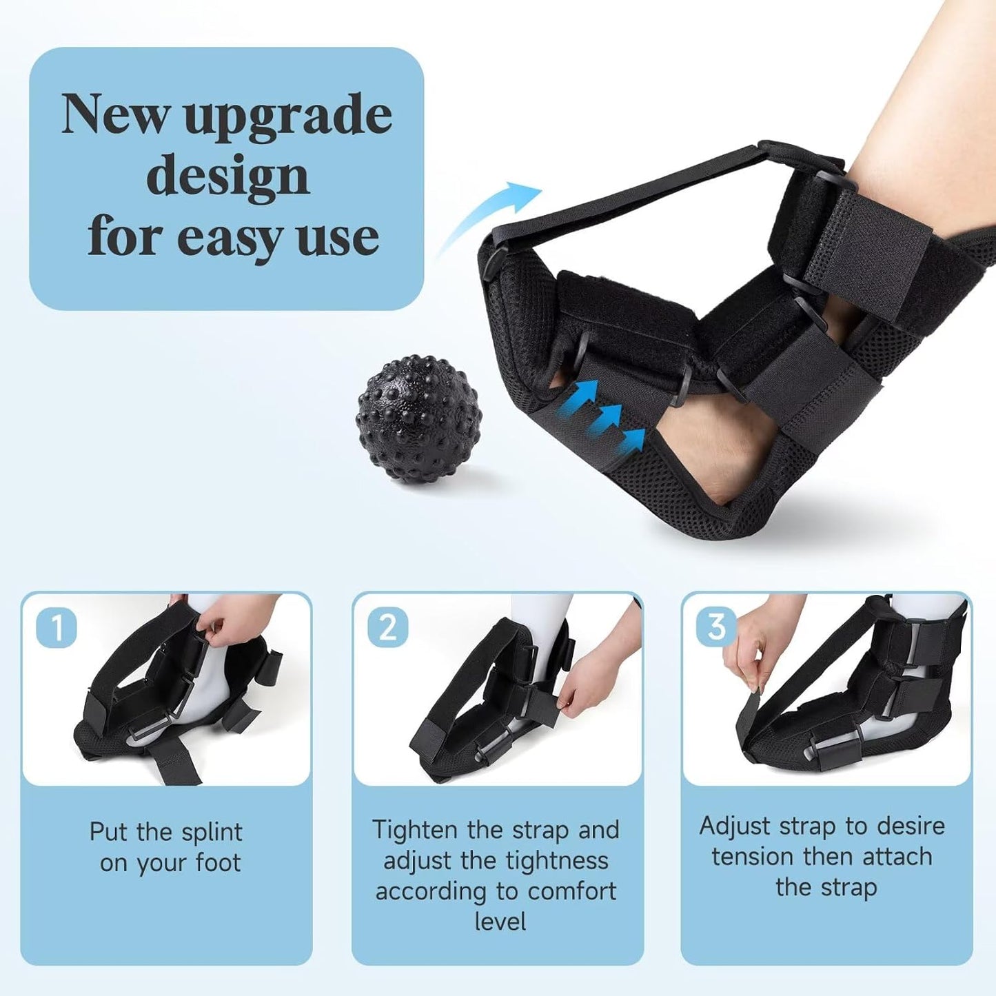 Plantar Fasciitis Night Splint Sock, Plantar Fasciitis Relief Night Splint for Women and Men, With Massage Ball, Large